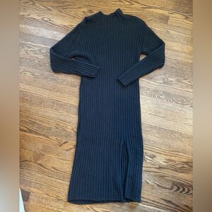 Charcoal Ribbed Knit Long Dress